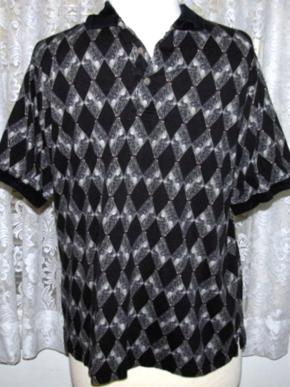 GREY DIAMONDS on BLACK Cotton Soft Knit SHIRT Size XXL Penguin Sport